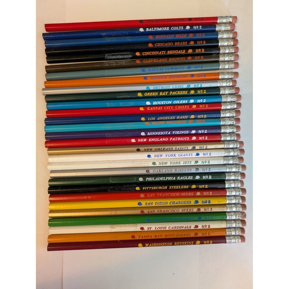 Faber Castell NFL Vintage 70s Wooden Pencils Unsharpened Complete 28 Teams READ